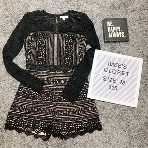Black Lace Romper Long Sleeve